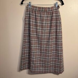 Vintage Pendleton 100% Virgin Wool Plaid A-Line Midi Skirt USA Made Size 8
